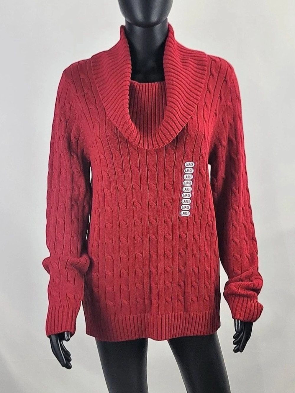 Jeanne Pierre Carmine Cable Knit Cowl Neck Sweater in Red Size Large NWT